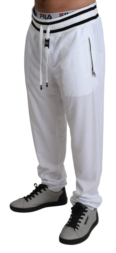 Dolce & Gabbana White Polyester Logo Patch Sweatpants Pants - Ellie Belle