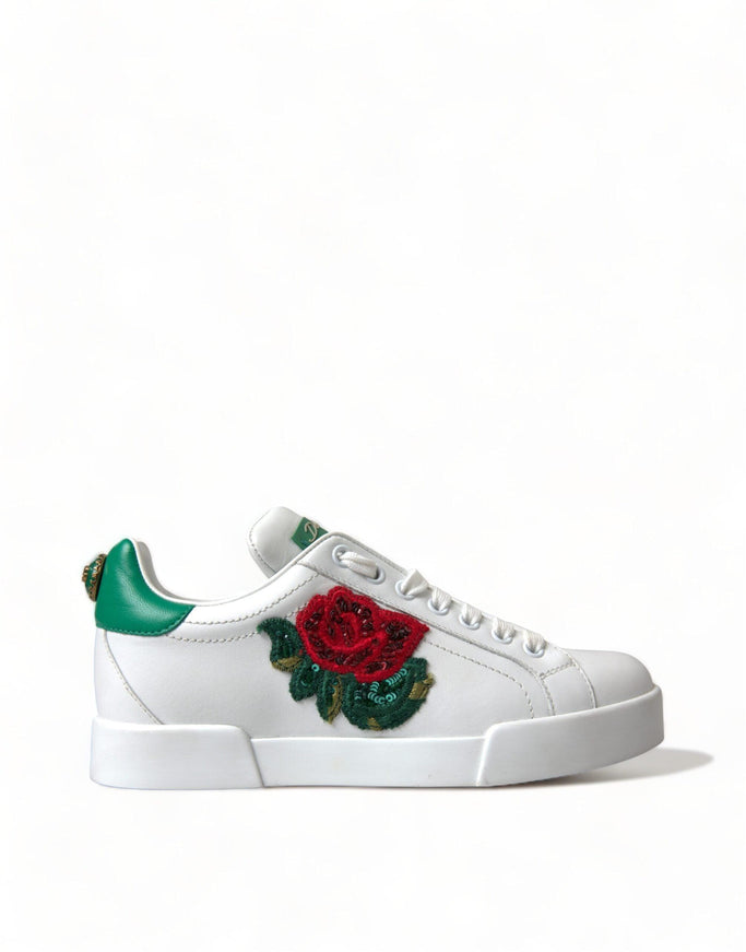 Dolce & Gabbana White Portofino Rose Classic Sneakers Shoes - Ellie Belle