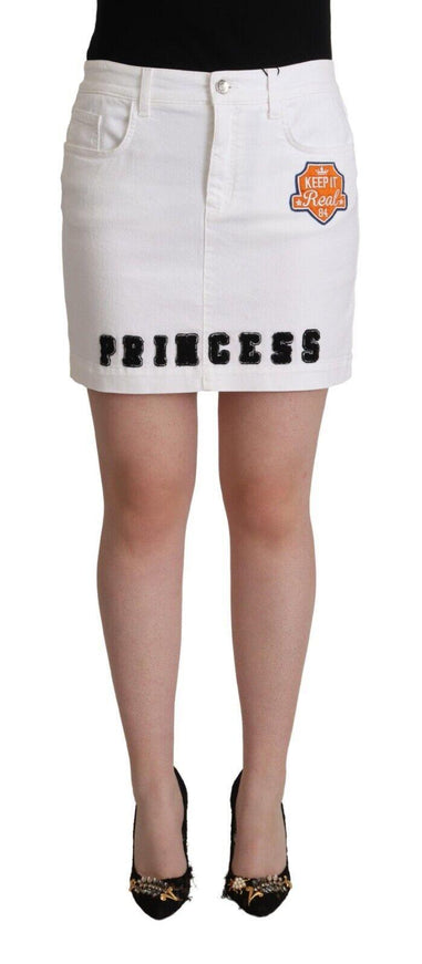 Dolce & Gabbana White Princess Embellish Mini Denim Pencil Cut Skirt - Ellie Belle