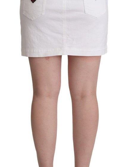 Dolce & Gabbana White Princess Embellish Mini Denim Pencil Cut Skirt - Ellie Belle