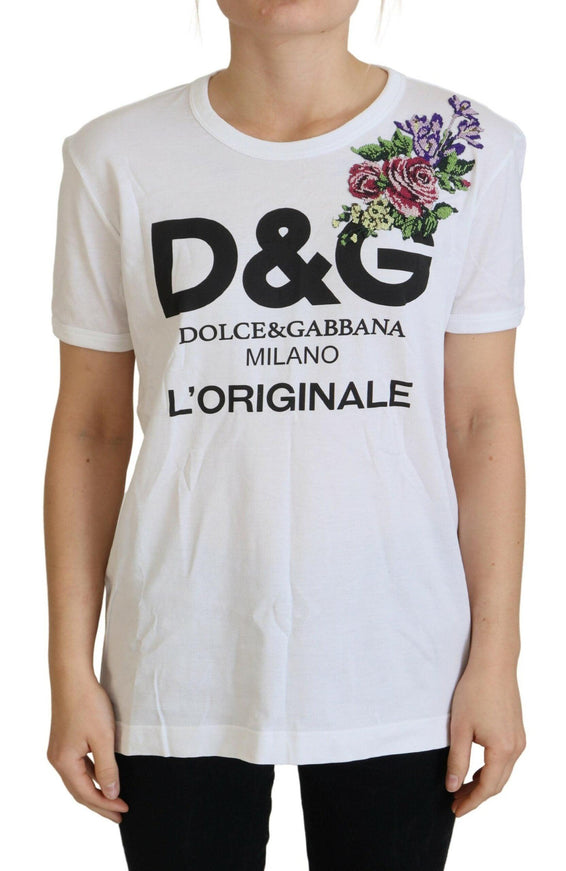 Dolce & Gabbana White Printed Short Sleeves Pullover Top - Ellie Belle