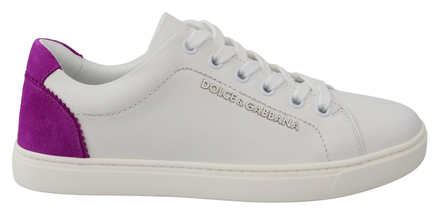 Dolce & Gabbana White Purple Leather Logo Womens Shoes - Ellie Belle