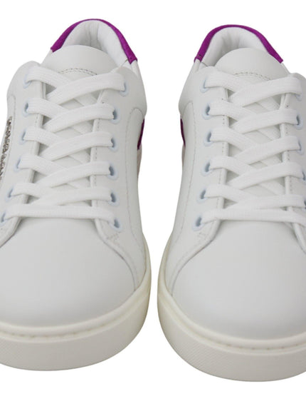 Dolce & Gabbana White Purple Leather Logo Womens Shoes - Ellie Belle