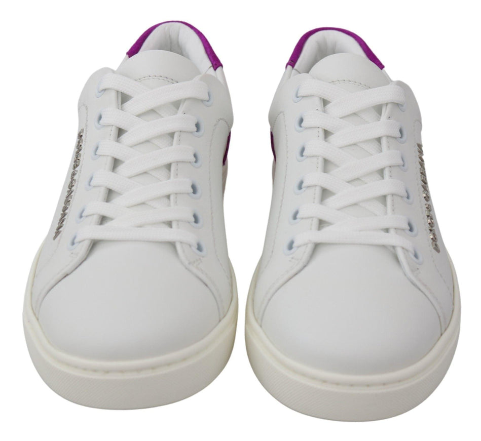 Dolce & Gabbana White Purple Leather Logo Womens Shoes - Ellie Belle