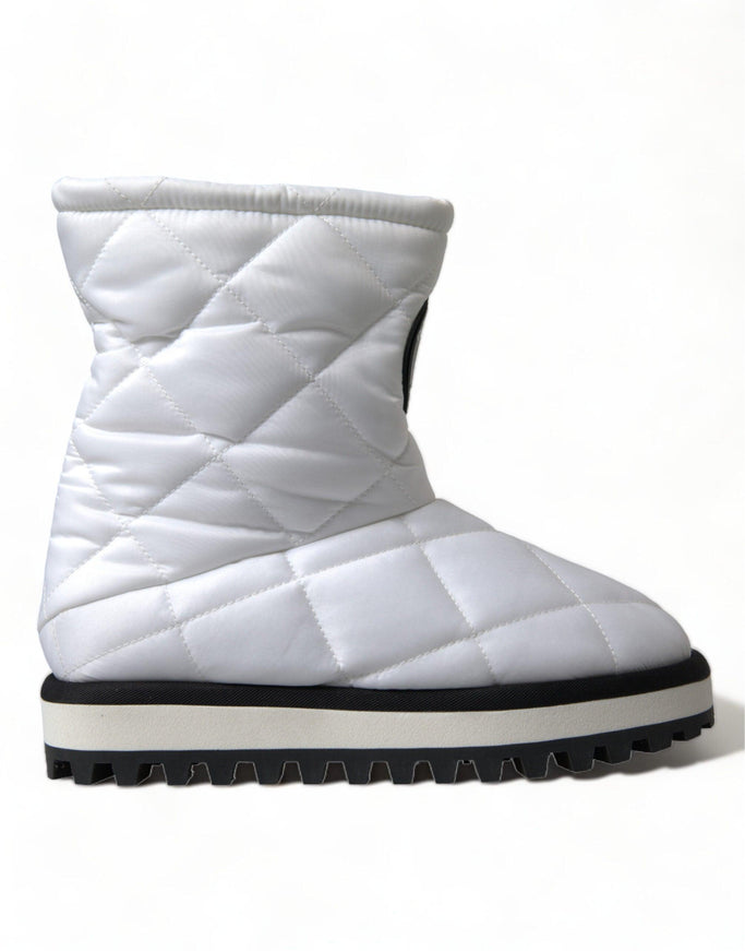 Dolce & Gabbana White Quilted Logo Badge Mid Calf Boots Shoes - Ellie Belle