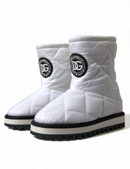 Dolce & Gabbana White Quilted Logo Badge Mid Calf Boots Shoes - Ellie Belle