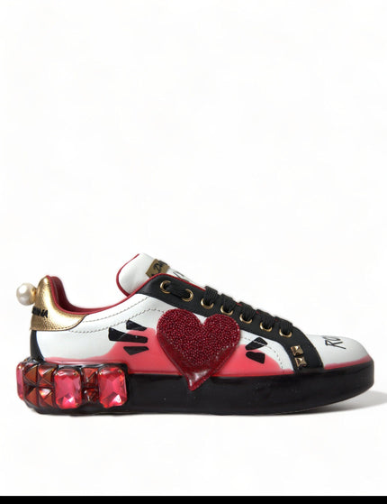 Dolce & Gabbana White Red Crystals Portofino Sneakers Women Shoes - Ellie Belle