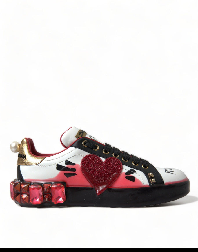 Dolce & Gabbana White Red Crystals Portofino Sneakers Women Shoes - Ellie Belle