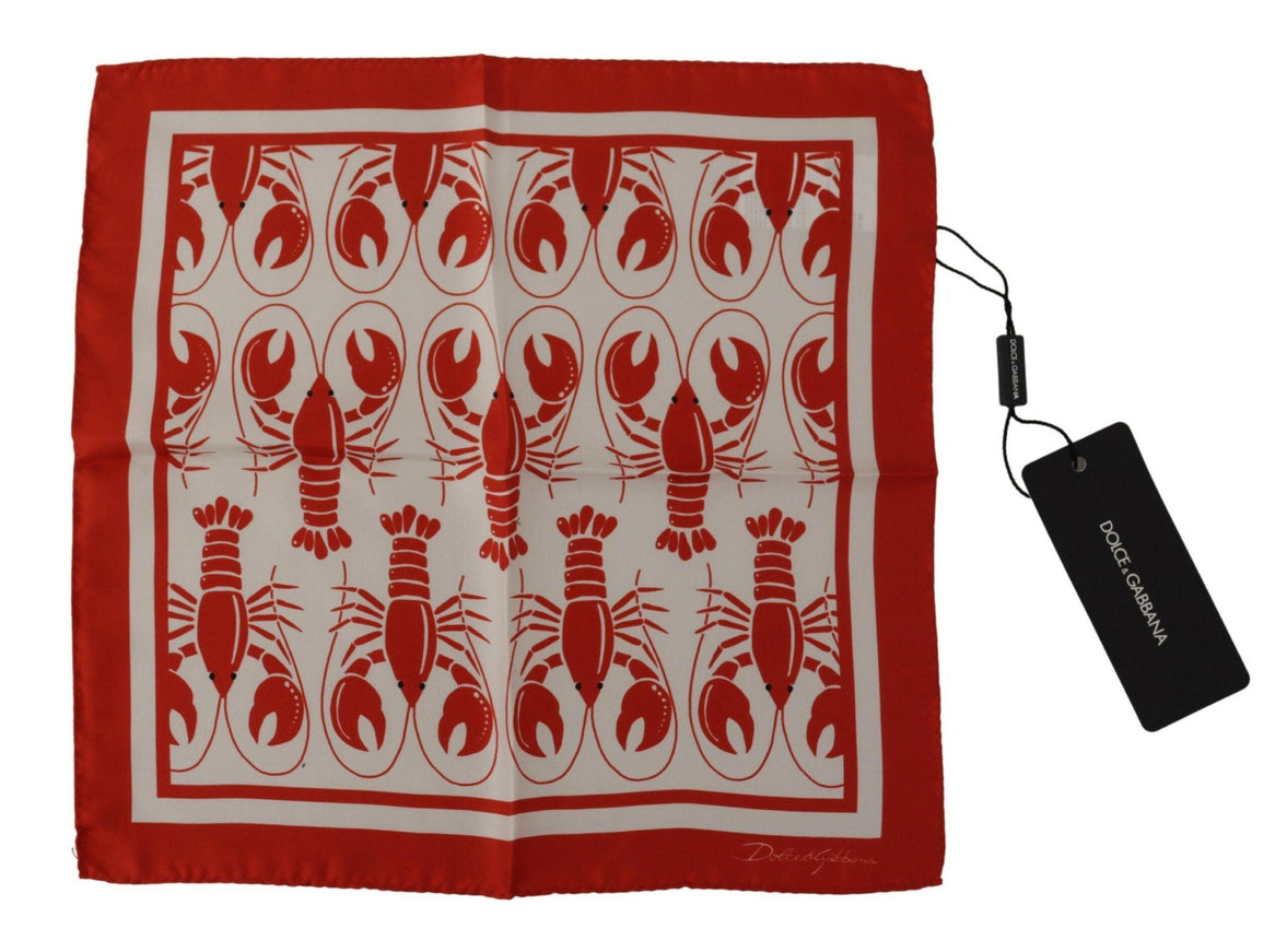 Dolce & Gabbana White Red DG Lobster Print Square Handkerchief Scarf - Ellie Belle