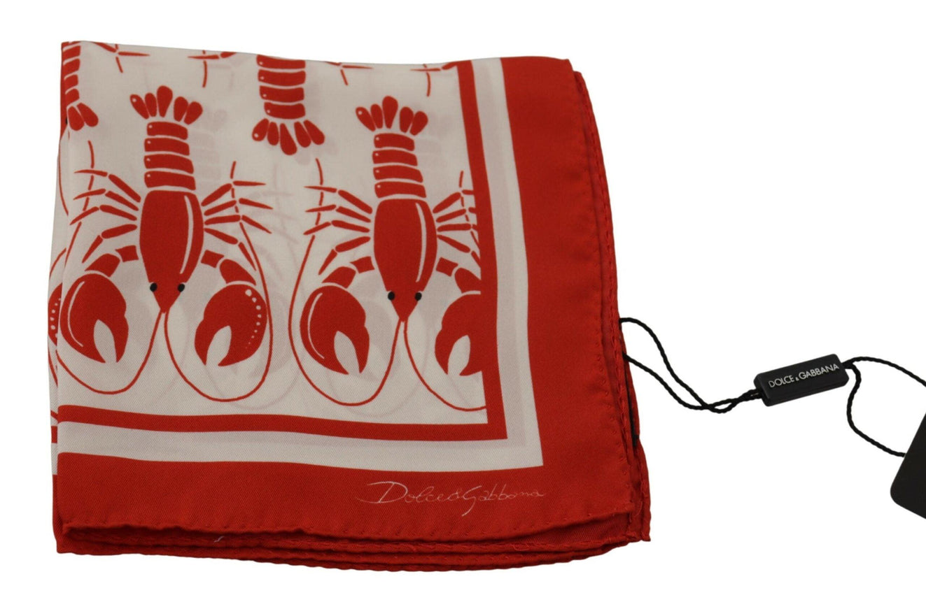 Dolce & Gabbana White Red DG Lobster Print Square Handkerchief Scarf - Ellie Belle