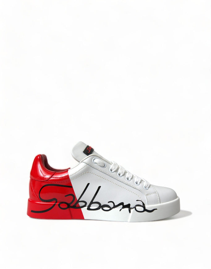 Dolce & Gabbana White Red Lace Up Womens Low Top Sneakers Shoes - Ellie Belle