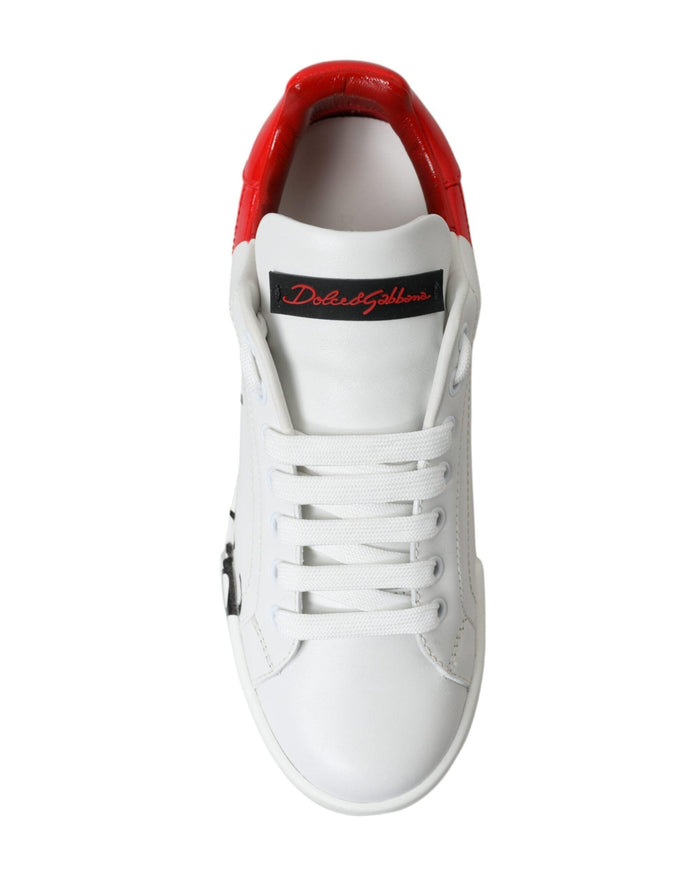 Dolce & Gabbana White Red Lace Up Womens Low Top Sneakers Shoes - Ellie Belle