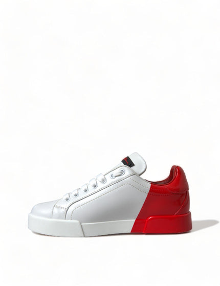 Dolce & Gabbana White Red Lace Up Womens Low Top Sneakers Shoes - Ellie Belle