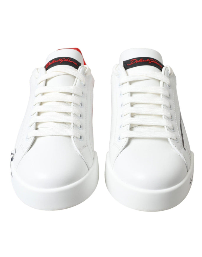 Dolce & Gabbana White Red Leather Logo Low Top Sneakers Men Shoes - Ellie Belle