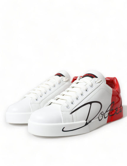 Dolce & Gabbana White Red Leather Logo Low Top Sneakers Men Shoes - Ellie Belle