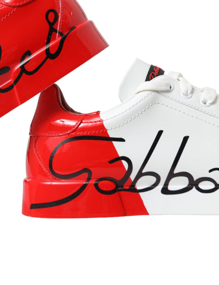 Dolce & Gabbana White Red Leather Logo Low Top Sneakers Men Shoes - Ellie Belle