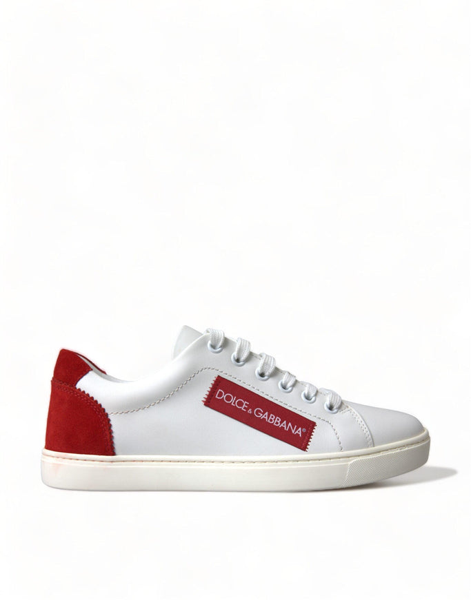 Dolce & Gabbana White Red Leather Low Top Sneakers Shoes - Ellie Belle