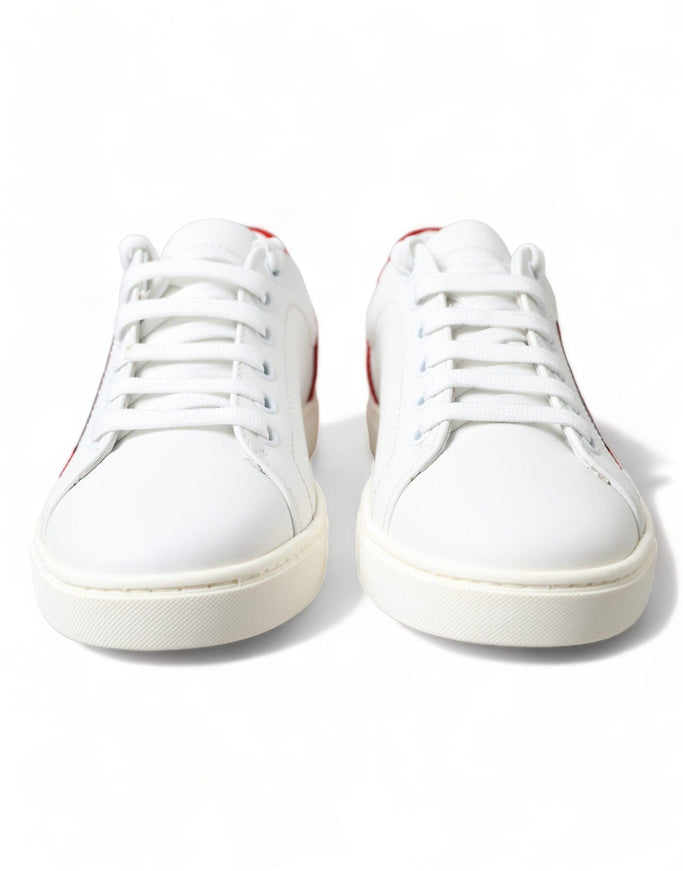 Dolce & Gabbana White Red Leather Low Top Sneakers Shoes - Ellie Belle