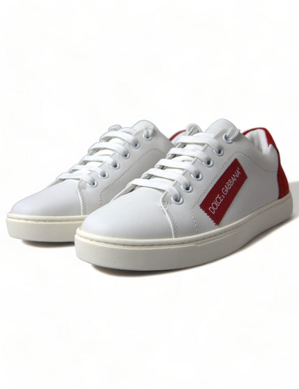 Dolce & Gabbana White Red Leather Low Top Sneakers Shoes - Ellie Belle