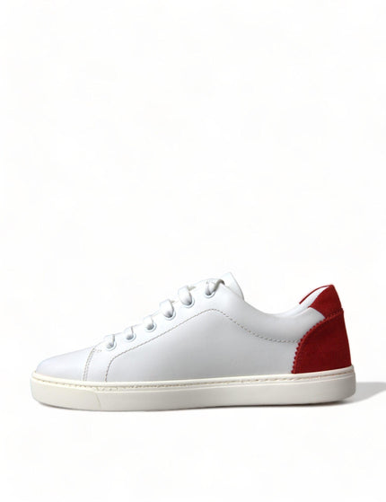 Dolce & Gabbana White Red Leather Low Top Sneakers Shoes - Ellie Belle