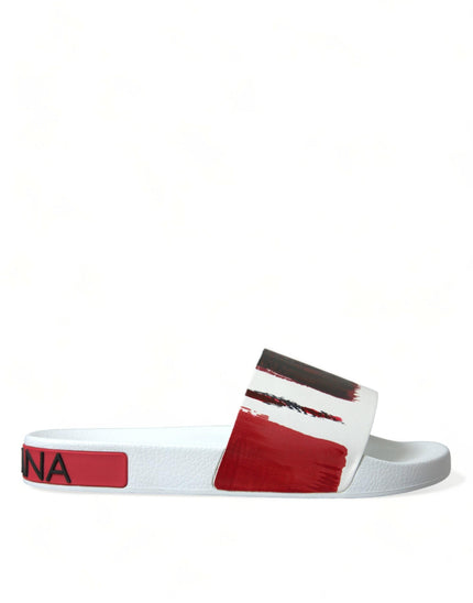 Dolce & Gabbana White Red Leather Sandals Slippers Men Shoes - Ellie Belle