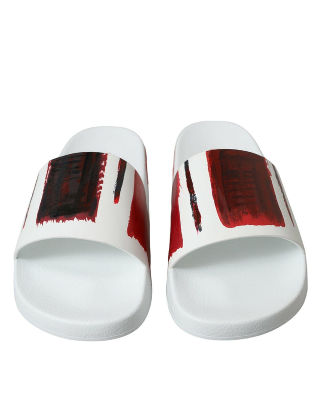 Dolce & Gabbana White Red Leather Sandals Slippers Men Shoes - Ellie Belle