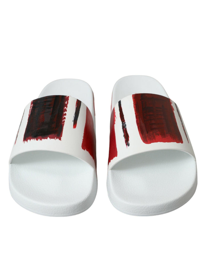 Dolce & Gabbana White Red Leather Sandals Slippers Men Shoes - Ellie Belle