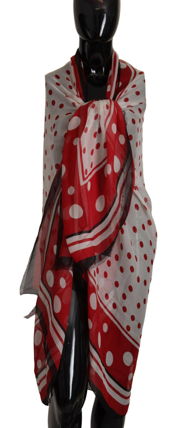 Dolce & Gabbana White Red Polka Dots Shawl Wrap Scarf - Ellie Belle