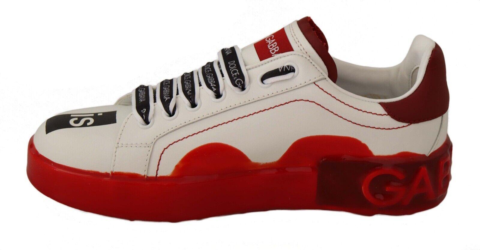 Dolce & Gabbana White Red Portofino Love Print Leather Sneakers Shoes - Ellie Belle