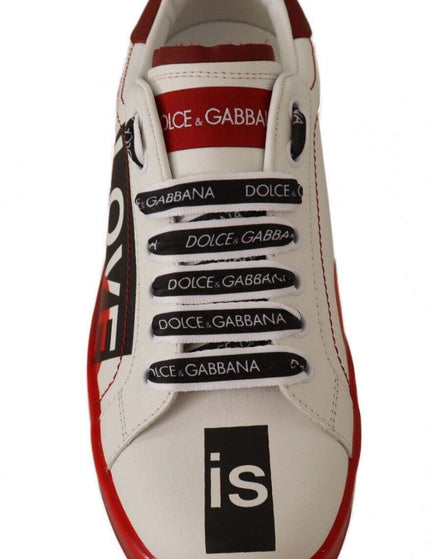 Dolce & Gabbana White Red Portofino Love Print Leather Sneakers Shoes - Ellie Belle