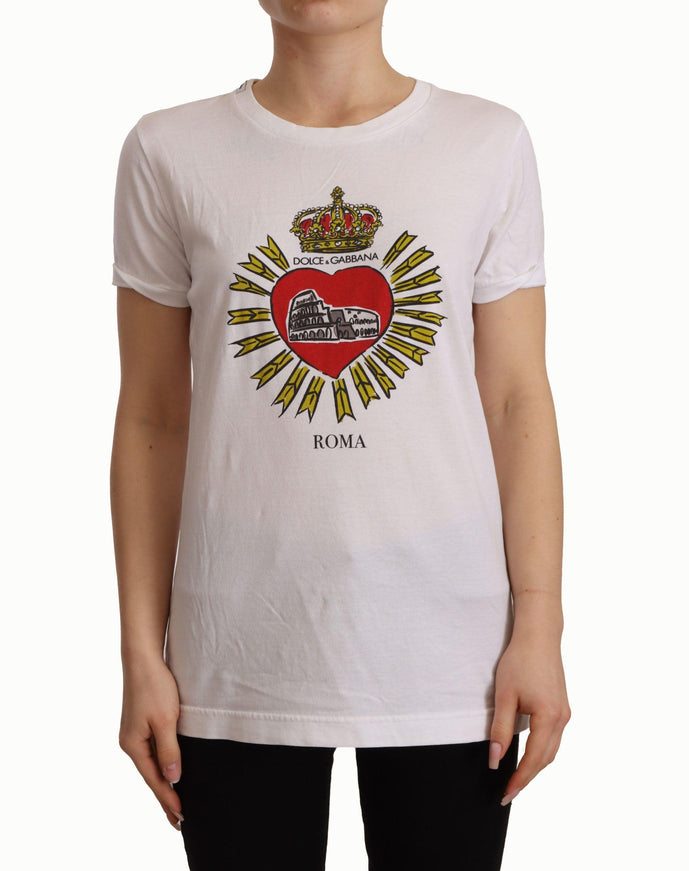 Dolce & Gabbana White Roma Print Cotton Crewneck T-shirt - Ellie Belle