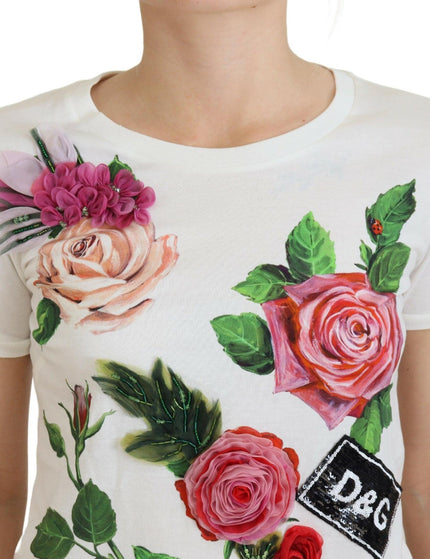 Dolce & Gabbana White Rose DGLogo Printed Short Sleeves Top - Ellie Belle