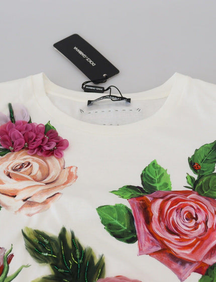 Dolce & Gabbana White Rose DGLogo Printed Short Sleeves Top - Ellie Belle