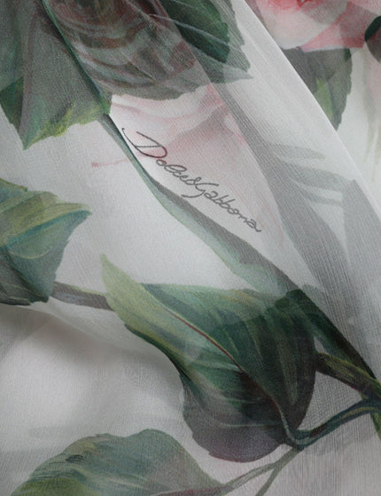 Dolce & Gabbana White Rose Print A-line Pleated Maxi Dress - Ellie Belle
