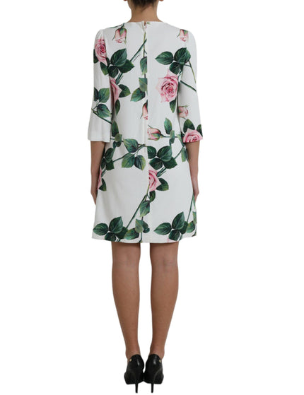 Dolce & Gabbana White Rose Print Viscose A-line Shift Dress - Ellie Belle