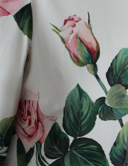 Dolce & Gabbana White Rose Print Viscose A-line Shift Dress - Ellie Belle