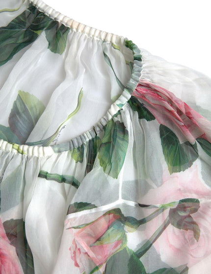 Dolce & Gabbana White Rose Silk Sheer Long Sleeve Blouse - Ellie Belle