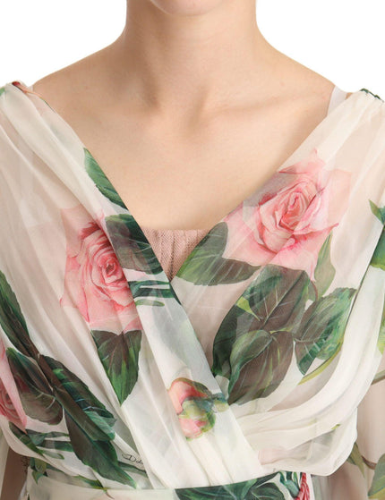 Dolce & Gabbana White Roses Print Silk Chiffon Midi Dress - Ellie Belle