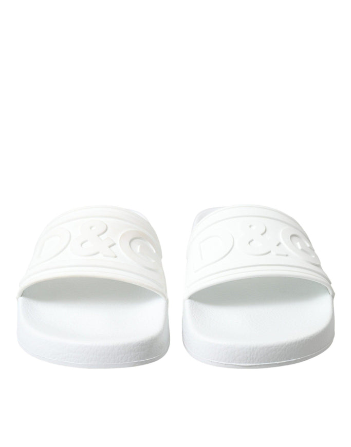 Dolce & Gabbana White Rubber Sandals Slides Beachwear Shoes - Ellie Belle