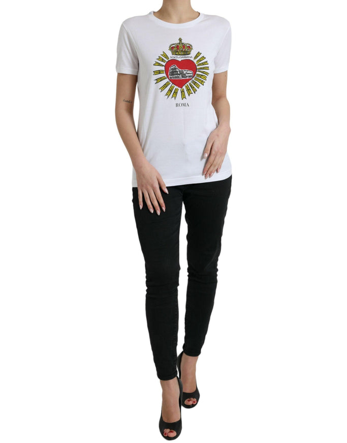 Dolce & Gabbana White Sacred Heart Print Round Neck T-shirt - Ellie Belle