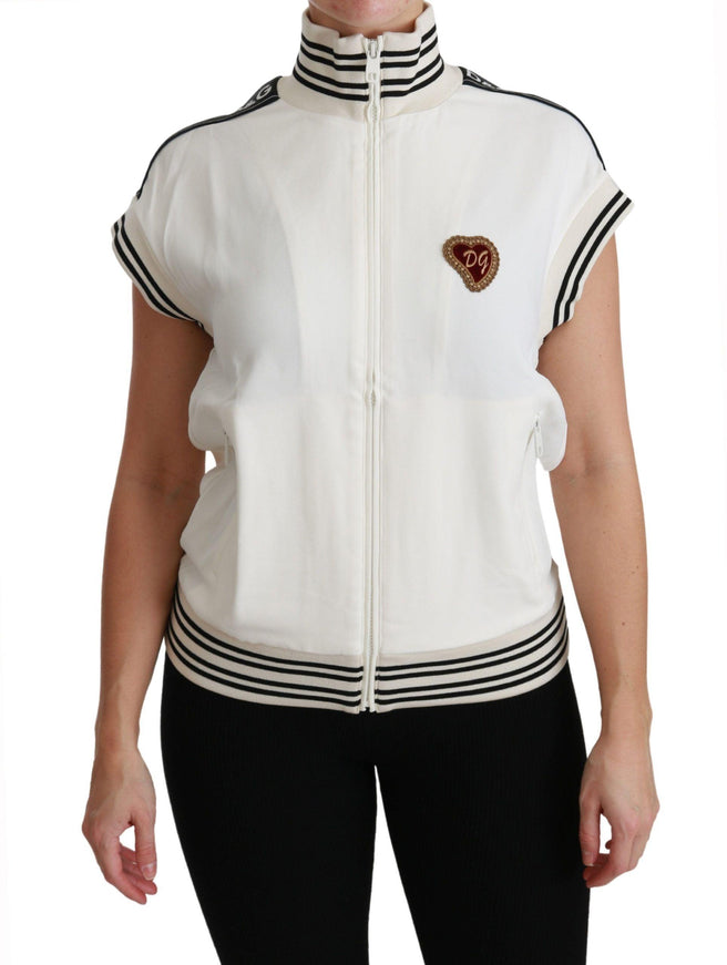 Dolce & Gabbana White Sacro Cuore Heart Zipper Sweater