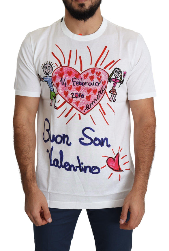 Dolce & Gabbana White Saint Valentine Hearts Print Men T-shirt - Ellie Belle