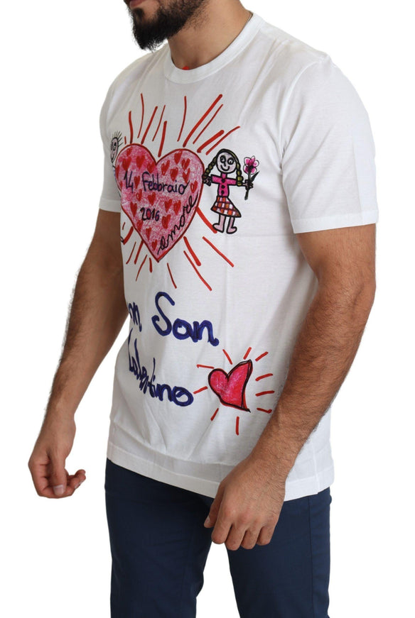 Dolce & Gabbana White Saint Valentine Hearts Print Men T-shirt - Ellie Belle