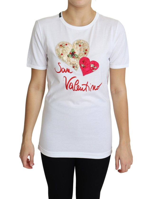 Dolce & Gabbana White San Valentino Heart Crystals T-shirt Top - Ellie Belle