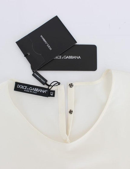 Dolce & Gabbana White Sequined Key Silk Blouse T-shirt Top - Ellie Belle