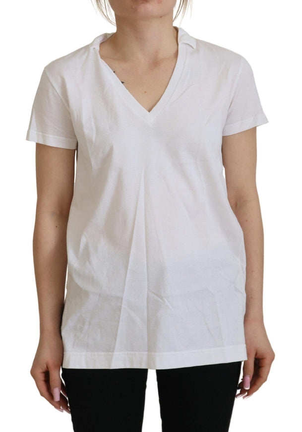 Dolce & Gabbana White Short Sleeve V-neck Cotton Top Blouse T-shirt - Ellie Belle