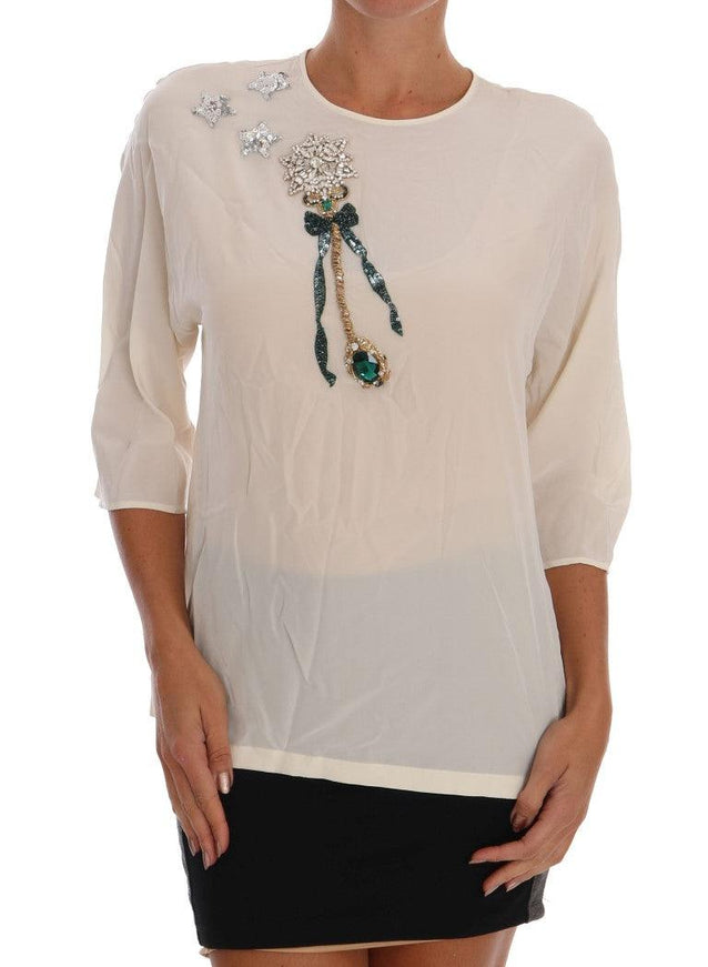 Dolce & Gabbana White SICILY Crystal Blouse