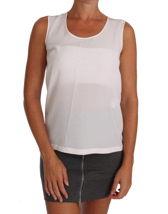 Dolce & Gabbana White Silk A-line Sleeveless Blouse T-Shirt Top