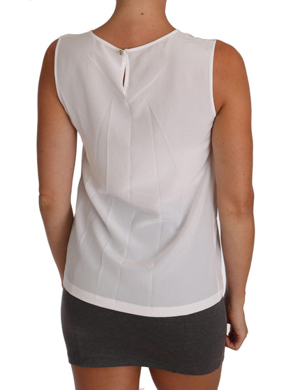 Dolce & Gabbana White Silk A-line Sleeveless Blouse T-Shirt Top - Ellie Belle