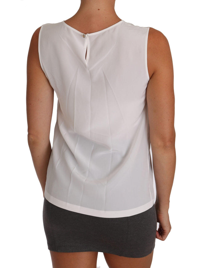 Dolce & Gabbana White Silk A-line Sleeveless Blouse T-Shirt Top